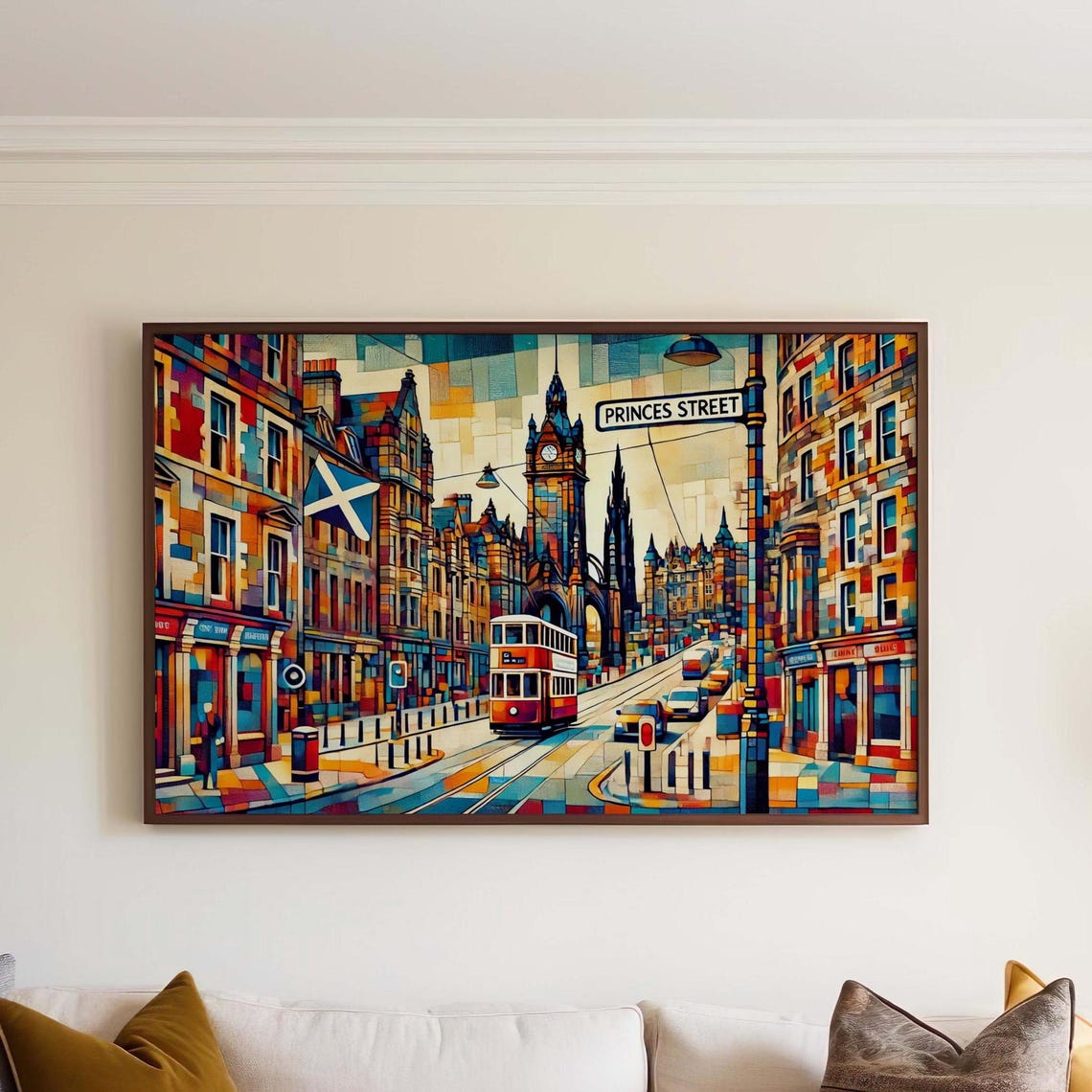Princes Street Edinburgh Colorful Cubist Cityscape Art Print