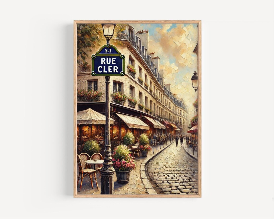 Paris Rue Cler Charming Cafe Street Oil Style Painted France Poster