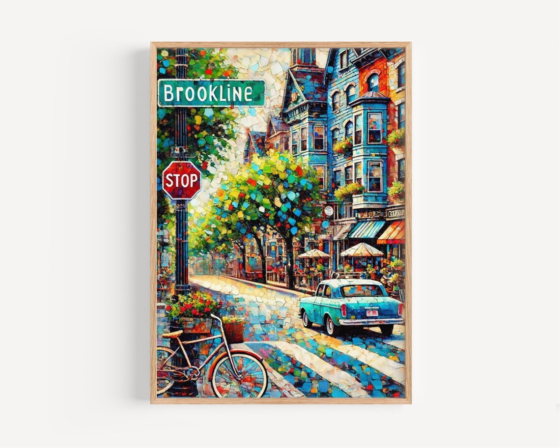Massachusetts Brookline Travel Poster, Housewarming Decor