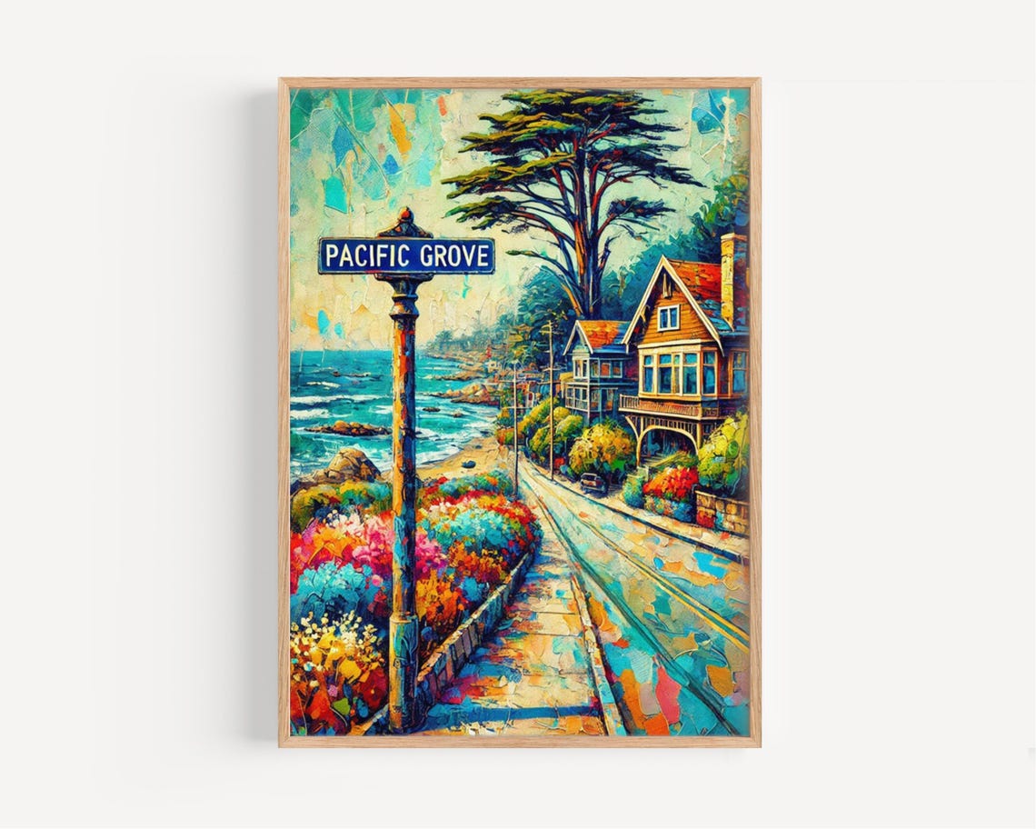 Pacific Grove California Coastal Street Scene Impressionist Art Poster