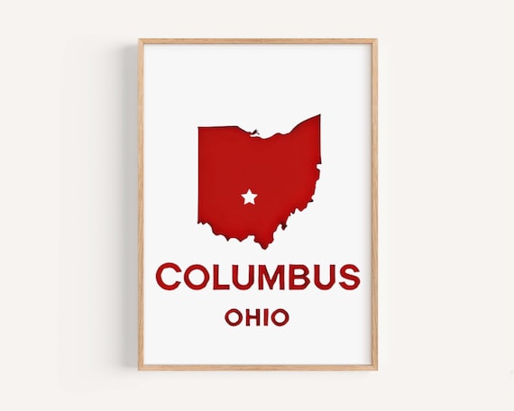 Columbus Ohio Red State Map Silhouette Star Minimalist College Poster