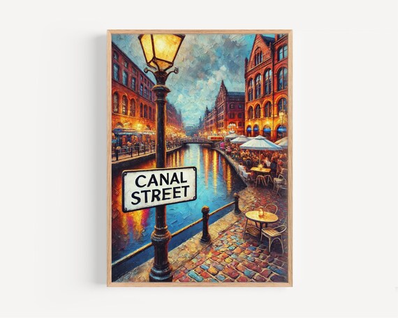 Manchester Canal Street Evening Canal Scene Art Painting Poster