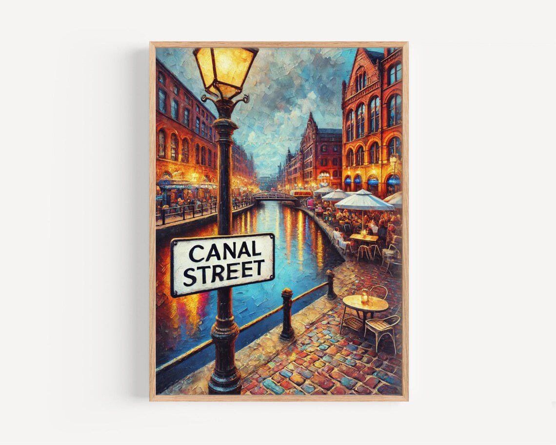 Manchester Canal Street Evening Canal Scene Art Painting Poster