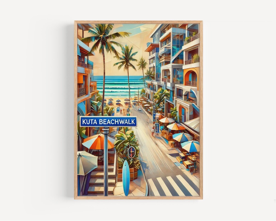 Kuta Beachwalk Bali Street Scene Tropical Beach Palm Travel Poster