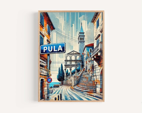 Pula Croatia Old Town Street City Map Illustration Travel Poster