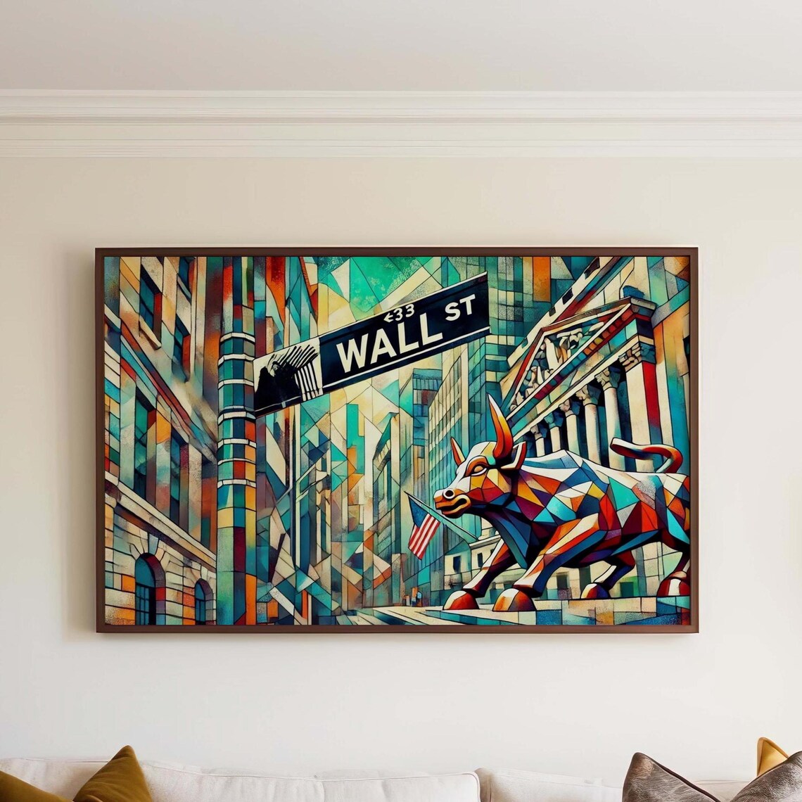 Wall Street Charging Bull Cubist Mosaic Financial District Poster
