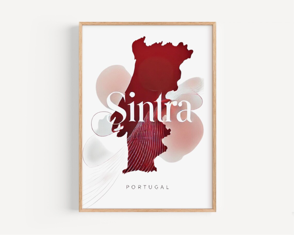 Sintra Portugal Burgundy Map Silhouette Elegant Travel Poster