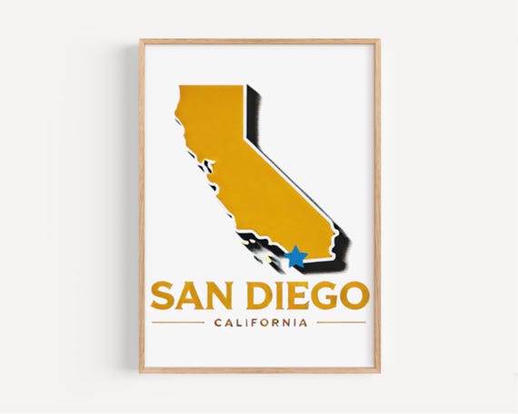 San Diego Wall Art Print Travel Decor Housewarming College Gift Coastal Home Decoration Ca Map Illustration