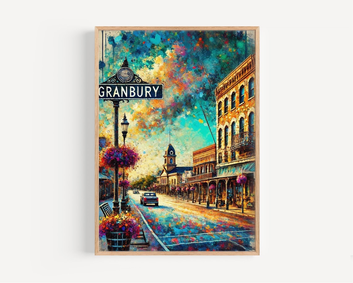 Granbury Texas Colorful Travel Poster, Art Print