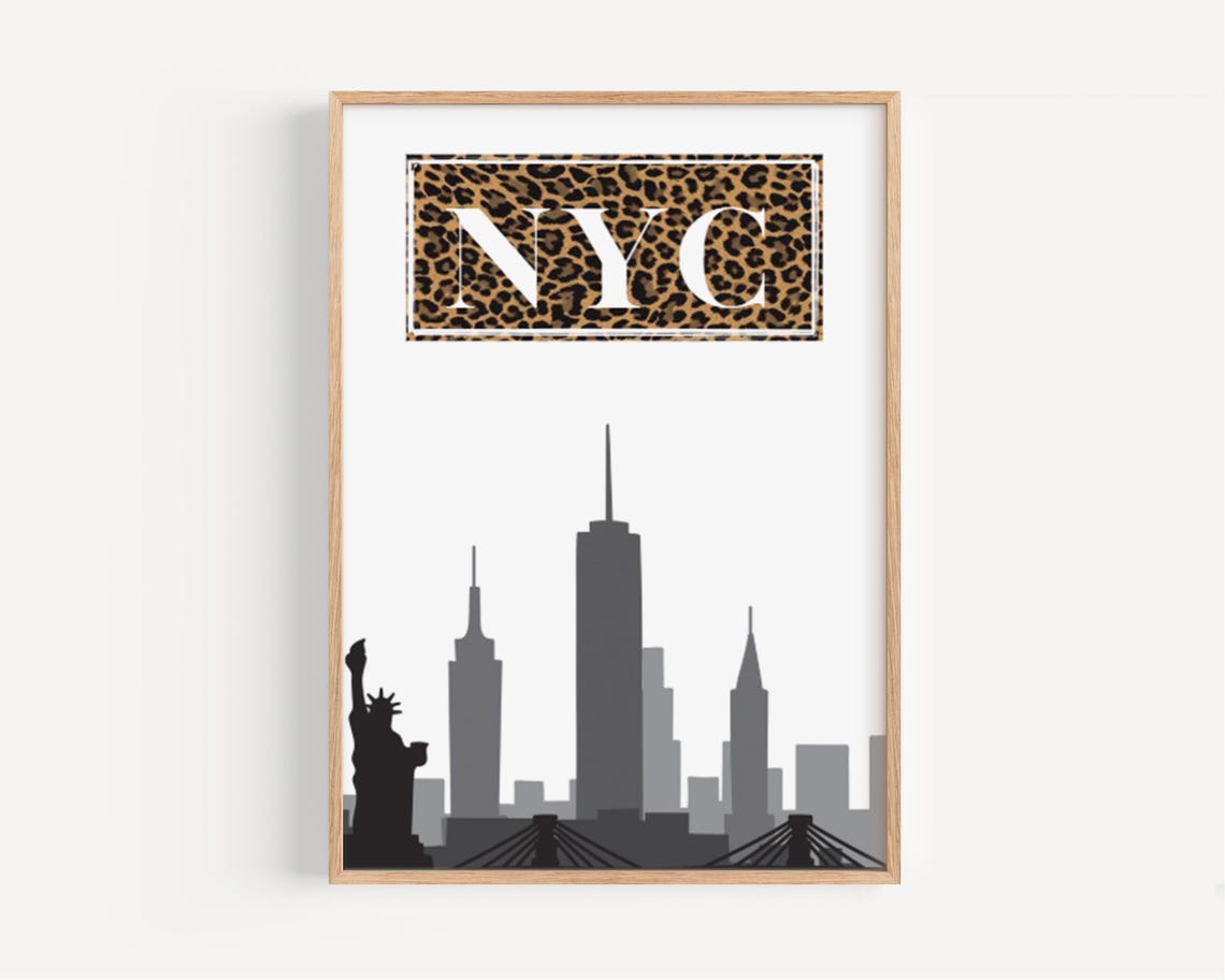 New York City Skyline Leopard Spots Silhouette Typography Poster