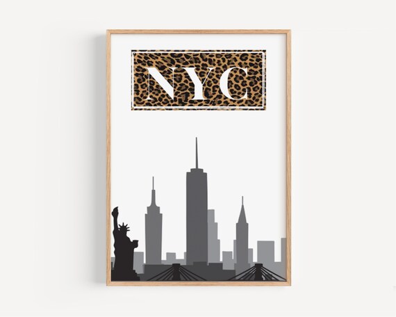 New York City Skyline Leopard Spots Silhouette Typography Poster