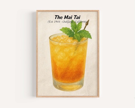 The Mai Tai Cocktail Watercolor Classic Tiki Bar Art Drink Poster