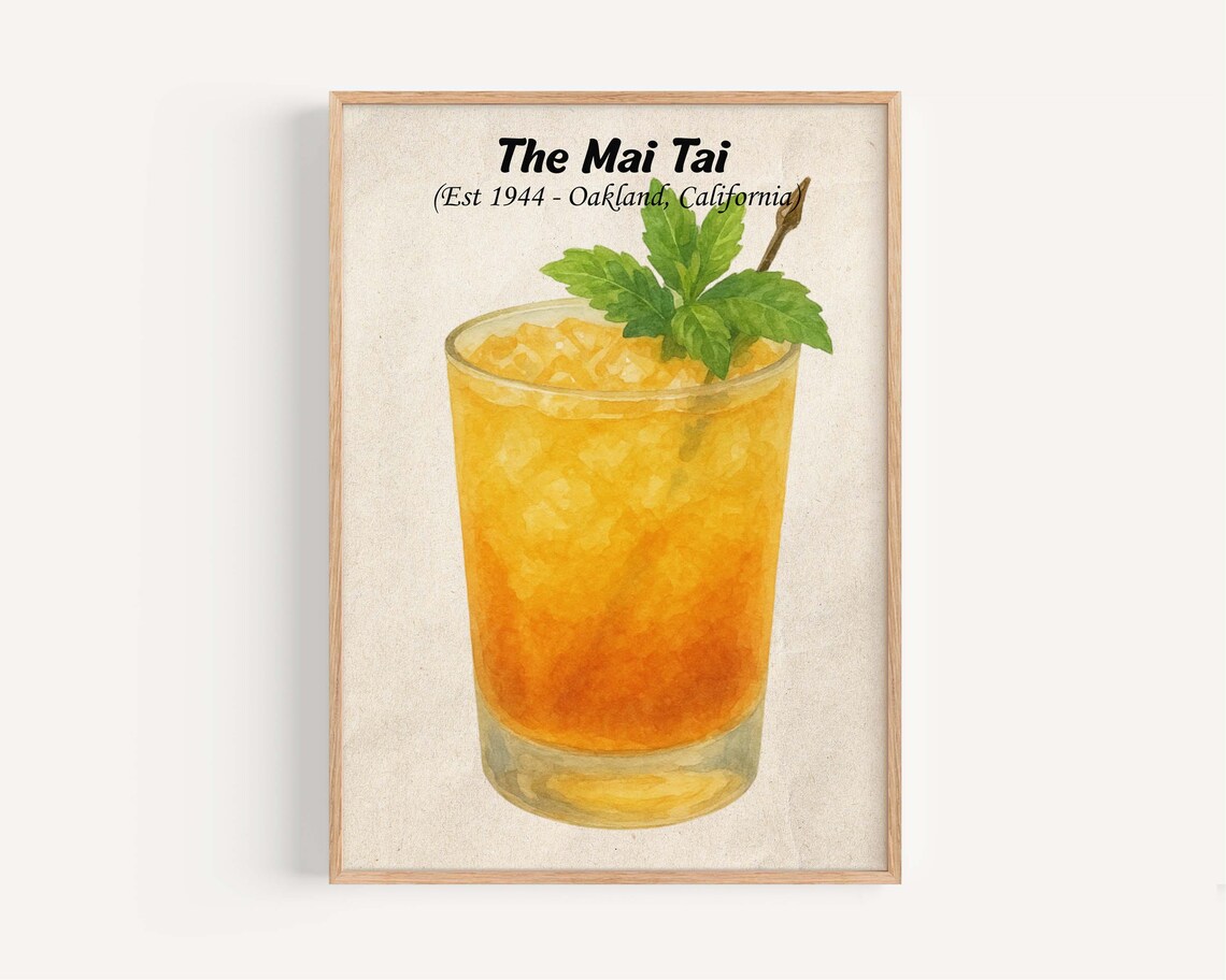 The Mai Tai Cocktail Watercolor Classic Tiki Bar Art Drink Poster