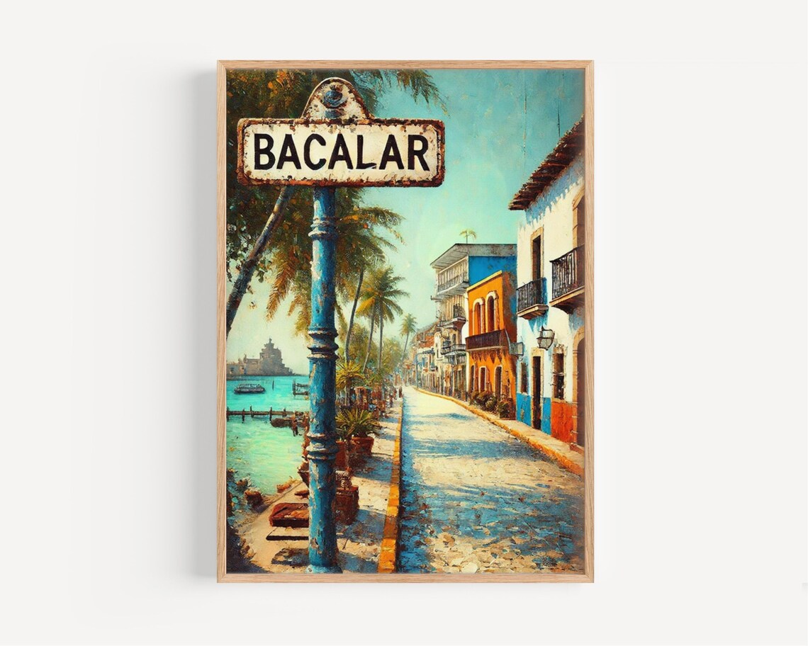 Bacalar Mexico Lagoon Street Sign Tropical Town Painting Poster