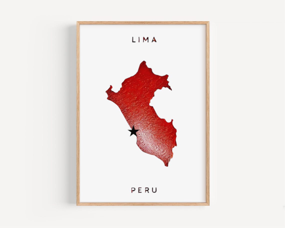 Lima Peru Textured Red Country Map With Black Star Marker Poster