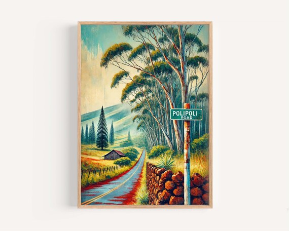 Polipoli Road Maui Hawaii Travel Poster Vintage Street Sign Country Drive Artwork