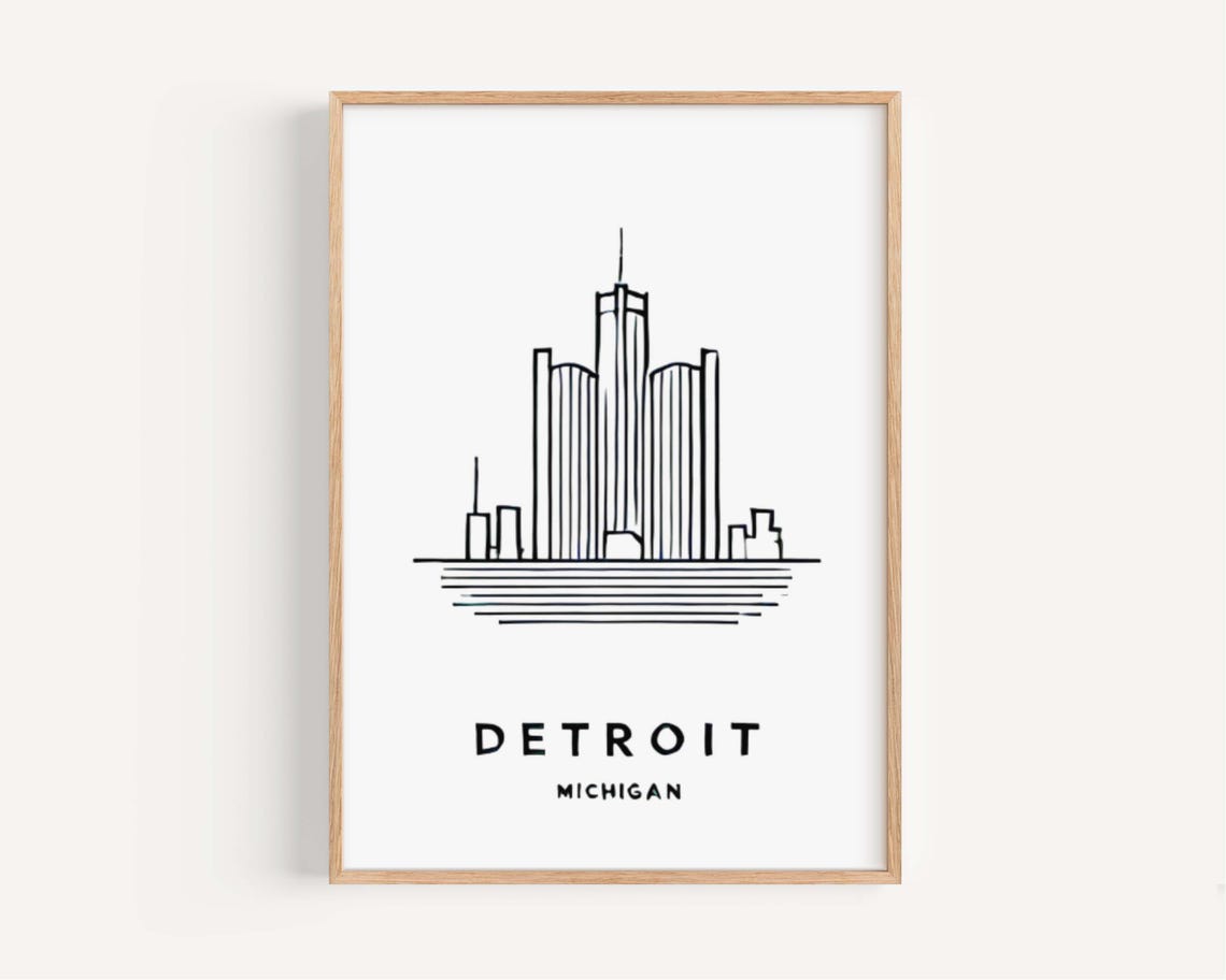 Detroit Michigan Modern Line Art Skyline Downtown Architecture Poster