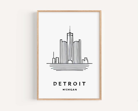 Detroit Michigan Modern Line Art Skyline Downtown Architecture Poster