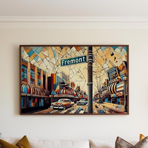 Fremont Street Las Vegas Cubism Poster with Vintage Street Sign Art
