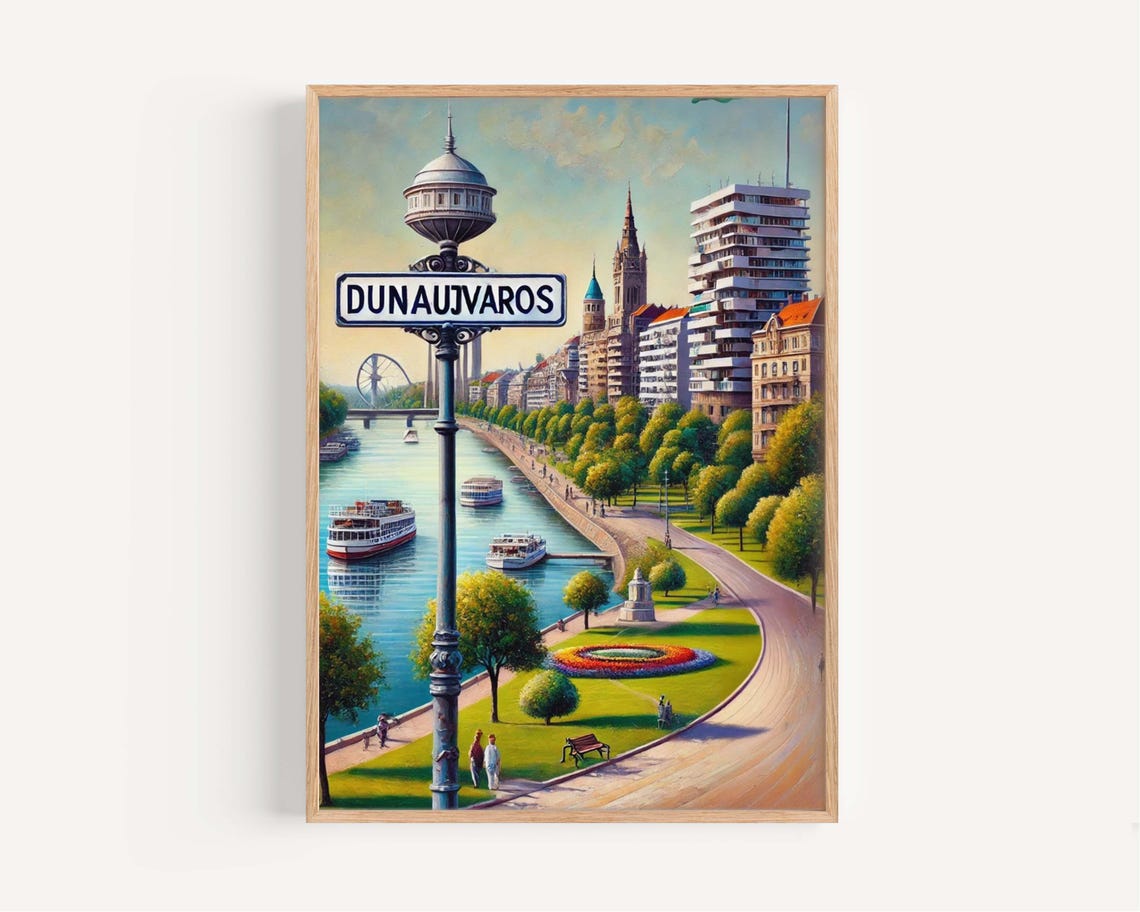 Dunaujvaros Hungary Danube Riverboats Riverside Park Travel Poster
