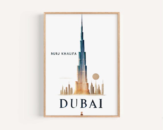 Burj Khalifa Print Wall Art Dubai Travel Decor Modern Home College Gift Housewarming And Office Poster Uae Skyline Illustration