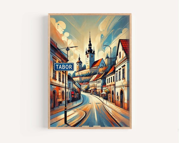 Tabor Art Travel Print Czech Republic City Wall Europe Poster Housewarming Gift Map Illustration Modern Home Decor