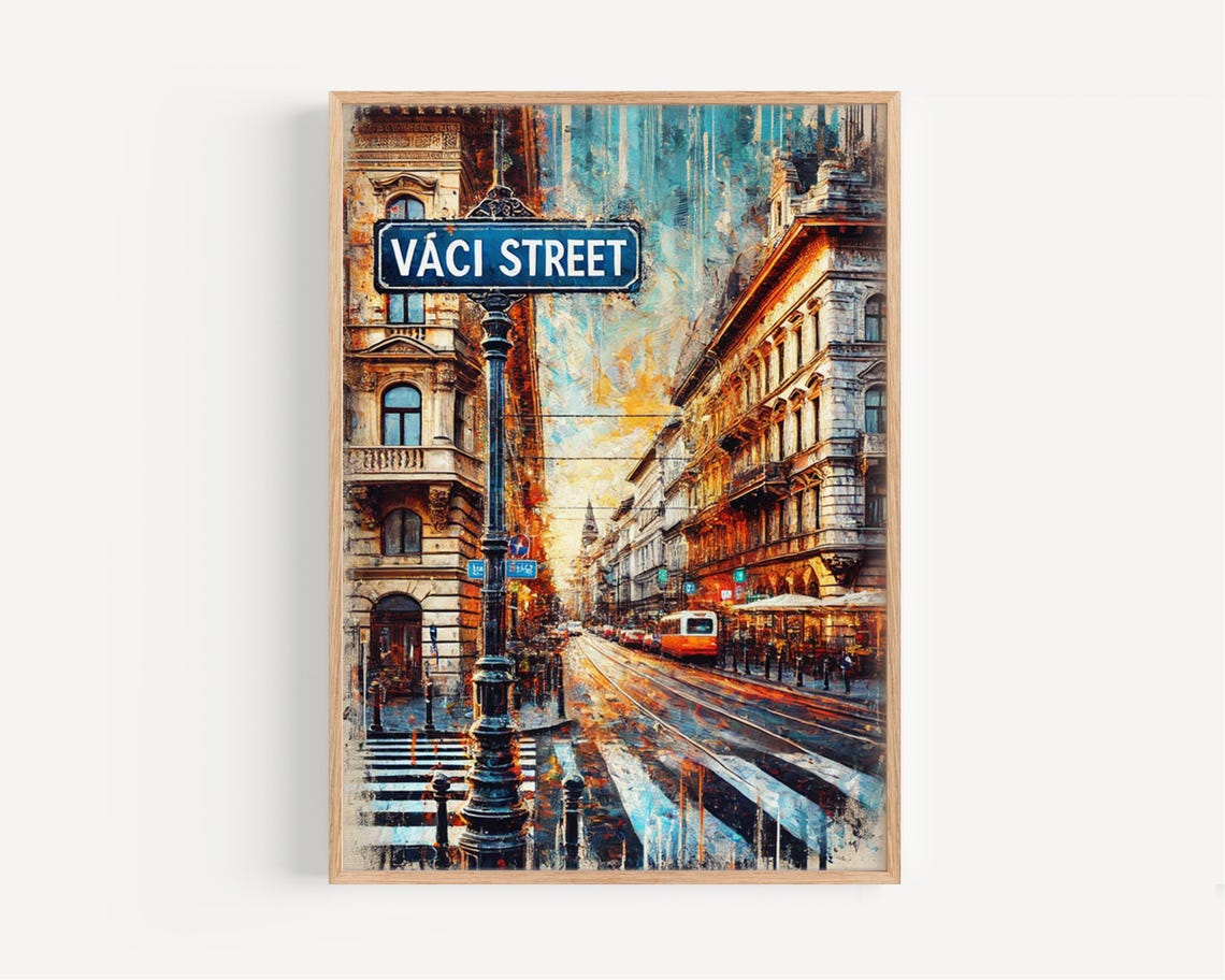 Budapest Vaci Street Historic Tram Avenue Painting Travel Poster