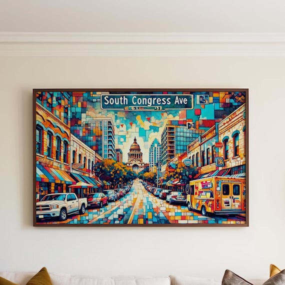 South Congress Ave Austin Mosaic Style Capitol Street Scene Poster