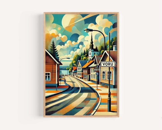 Voru Art Travel Poster Estonia City Wall Print European Artwork Housewarming Gift Decor Unique Illustration