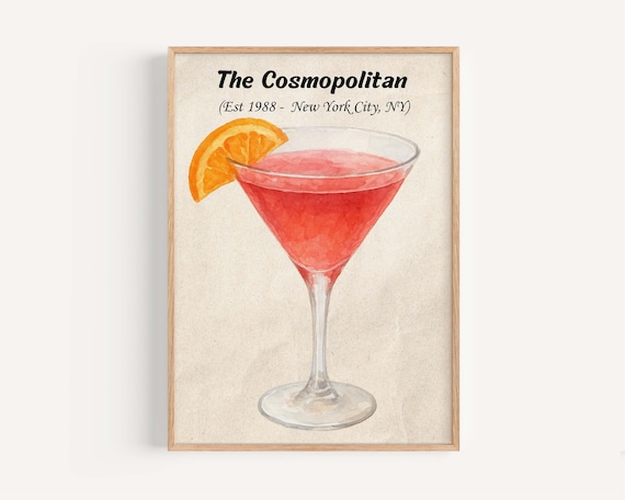 The Cosmopolitan Classic NYC Cocktail Watercolor Est 1988 Poster