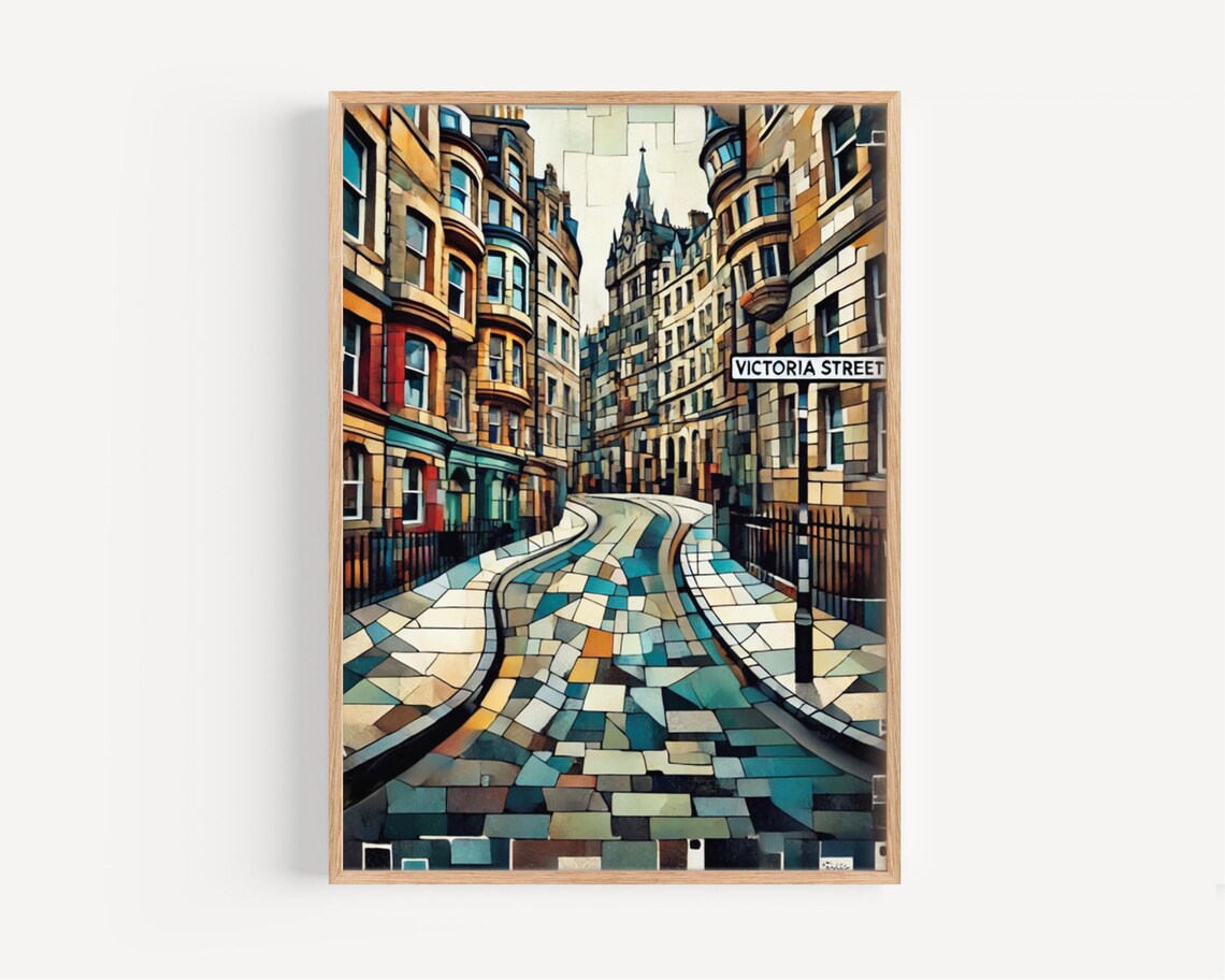 Edinburgh Victoria Street Curved Mosaic Lane Art Poster Gift