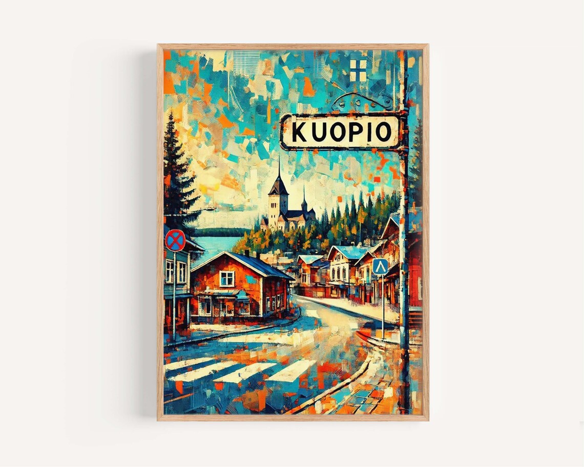 Kuopio Finland Lakeside Town Street Scene Painting Art Poster
