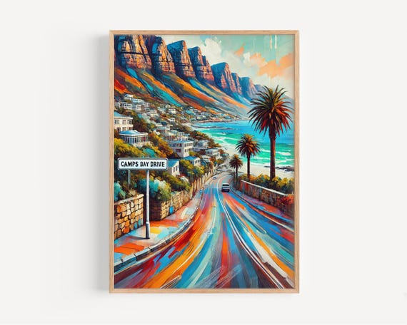 Camps Bay Drive Wall Art Cape Town Travel Print South Africa Gift Coastal Home Decor Poster