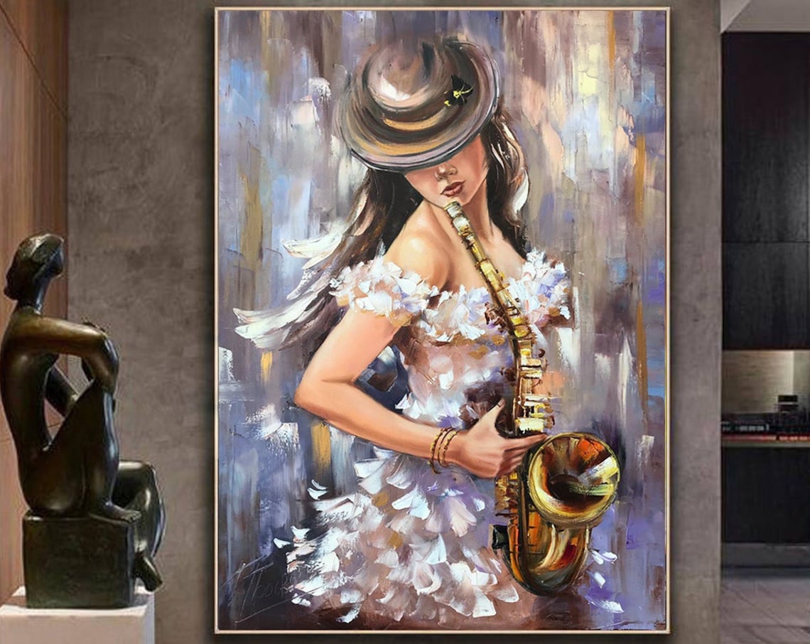 Abstract Saxophone Jazz Woman, Musician Art Print