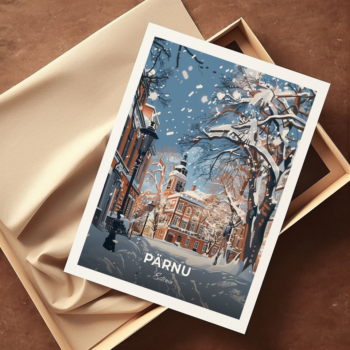 Pärnu Estonia Snowy Winter Old Town Street Cityscape Art Poster - Image 3
