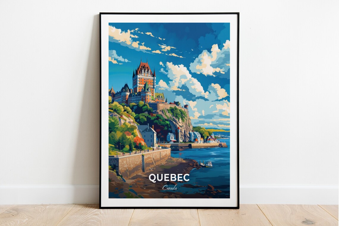 Quebec Canada Citadelle Cliffside Castle Waterfront Travel Poster