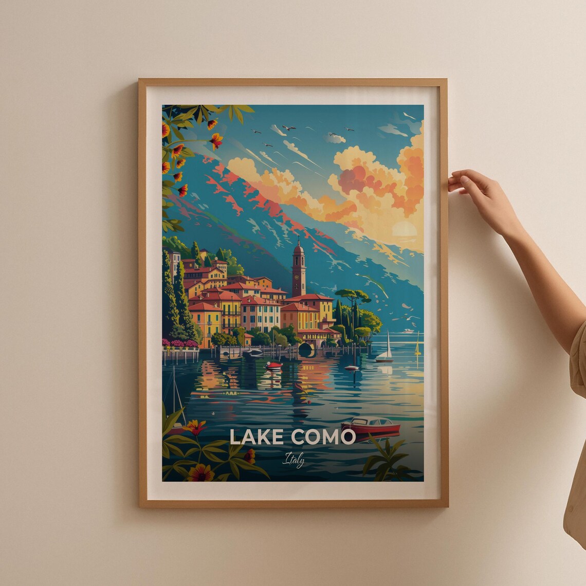 Lake Como Italy Lakeside Town Boats Mountain Shore Travel Poster - Image 2