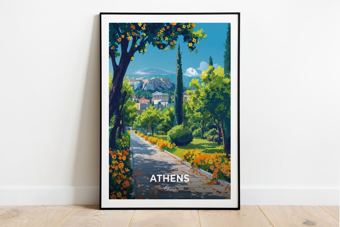 Athens Greece National Garden Flower-Lined Path Travel Poster