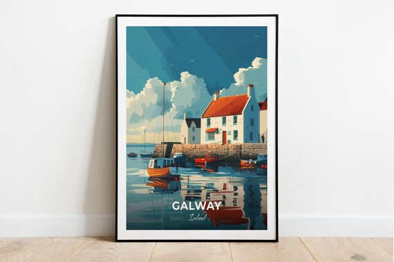 Galway City Museum Harbor Sailboats White House Ireland Travel Poster