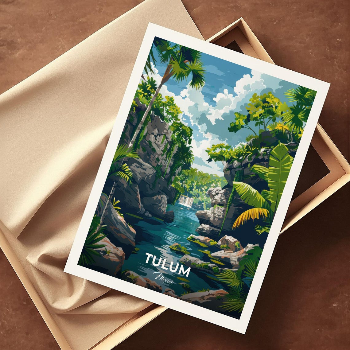 Tulum Mexico Cenote Dos Ojos Jungle River Vintage Travel Poster - Image 4