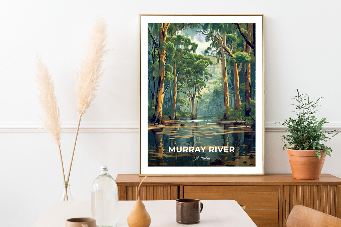 Murray River Australia Golden Gum Trees Riverbank Travel Poster - Image 3