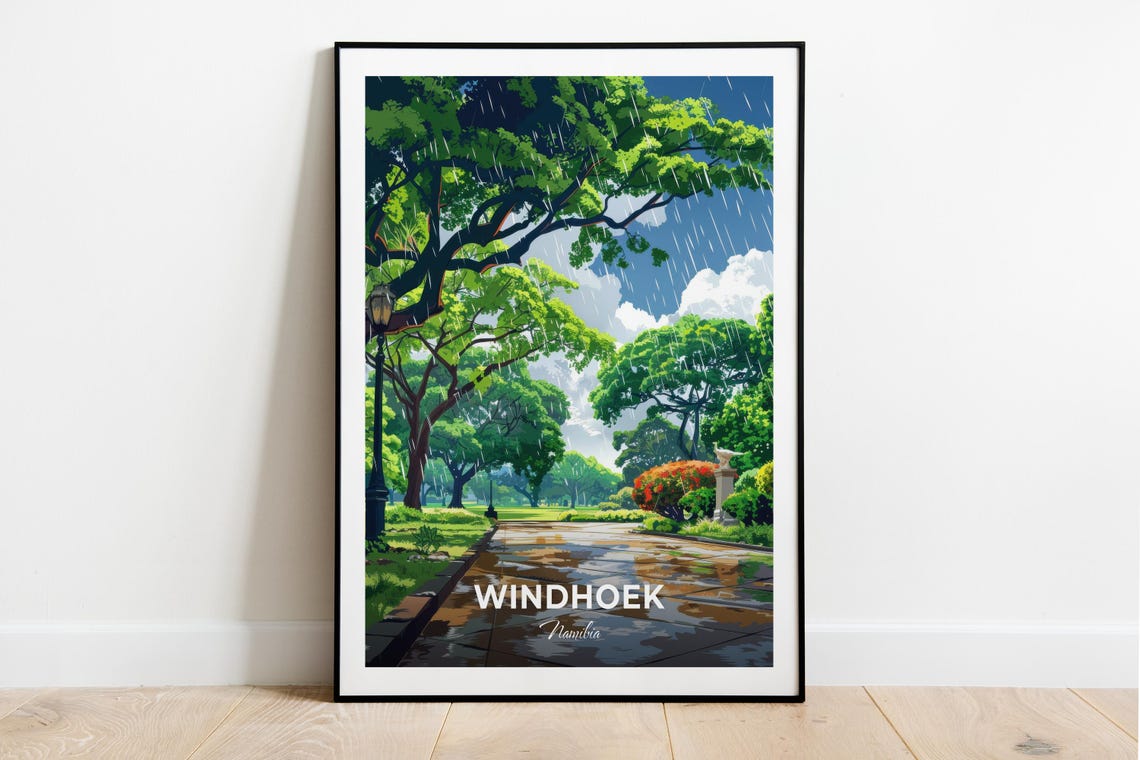 Windhoek Namibia Rainy Garden Park Path Modern Travel Poster