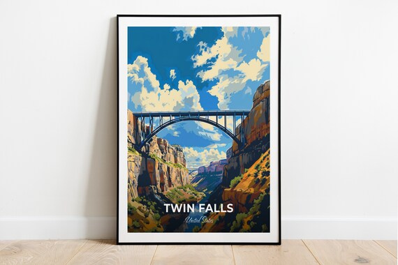 Twin Falls Perrine Bridge Steel Arch Over Deep Canyon Travel Poster