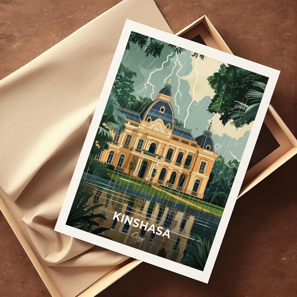 Kinshasa Congo National Museum Colonial Building Storm Sky Travel Poster - Image 3