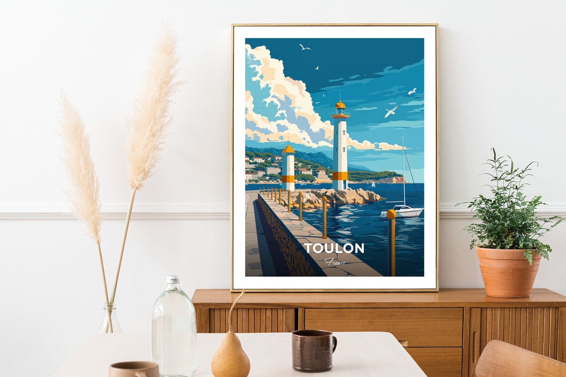 Toulon France Travel Poster Harbor Lighthouse Sea Breeze Artwork - Image 2