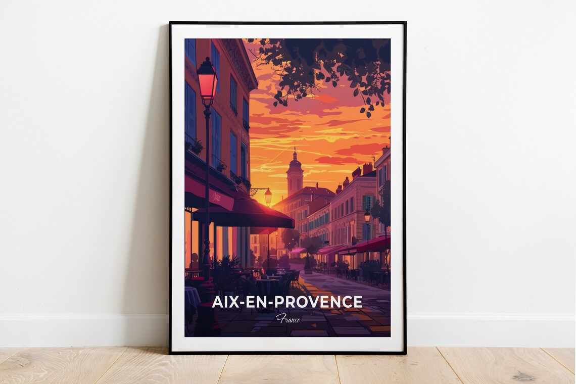 Aix en Provence France Sunset Street Cafe Terrace Travel Poster