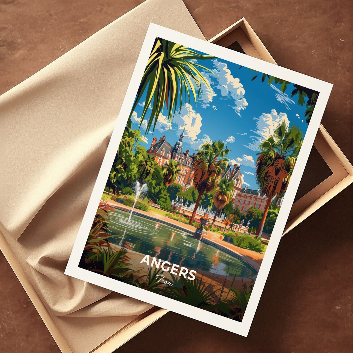 Angers France Fountain Garden Palace Palms Travel Art Poster - Image 3
