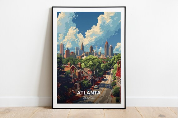 Atlanta Georgia Skyline Vintage Style Cityscape Travel Poster