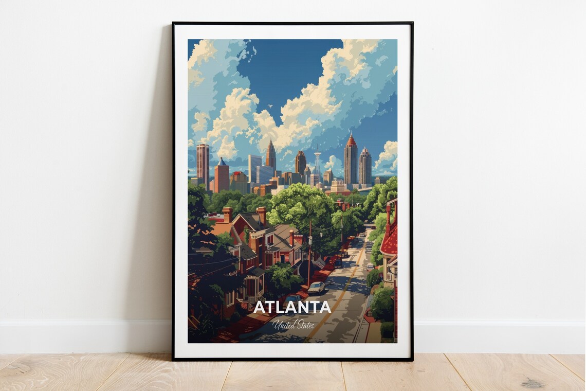 Atlanta Georgia Skyline Vintage Style Cityscape Travel Poster
