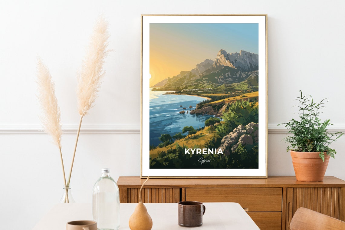Kyrenia Cyprus Five Finger Mountains Coast Sea View Travel Poster - Image 2